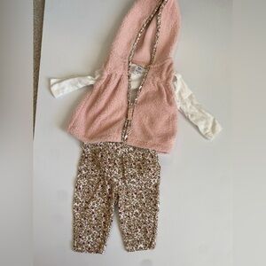 Carters three piece fall outfit Hooded Vest with Floral Pants 3M